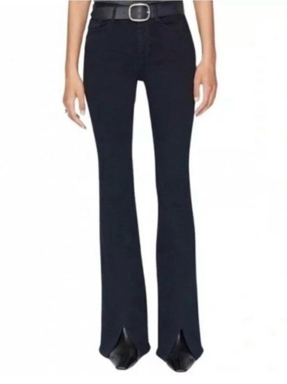 Frame Le One Black Flare Jeans with Front Slit